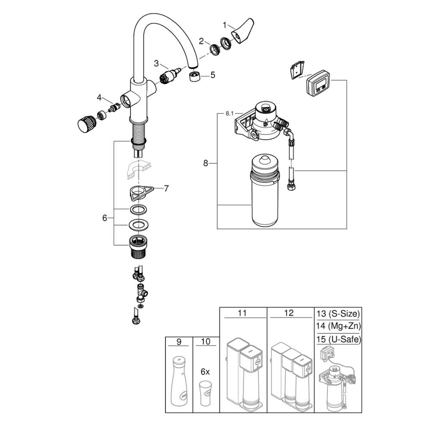 GROHE 30593000 - Torneira de cozinha BLUE PURE, bica em C, acabamento cromado brilhante