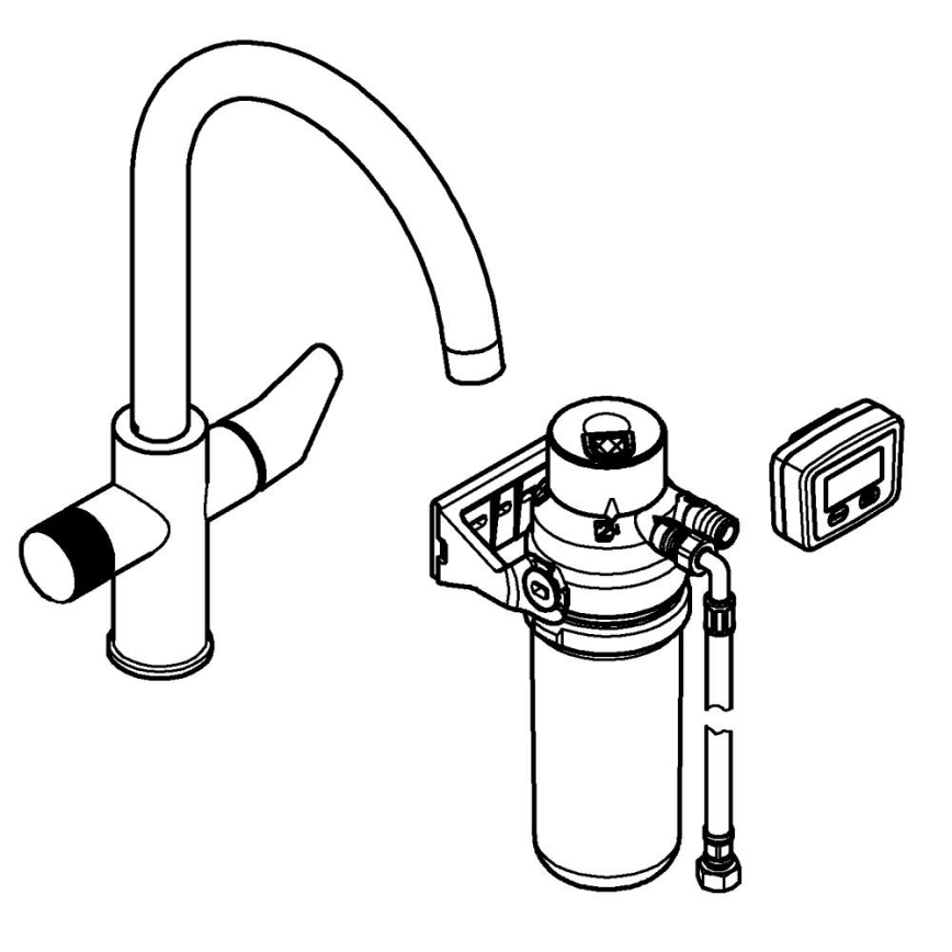 GROHE 30593000 - Torneira de cozinha BLUE PURE, bica em C, acabamento cromado brilhante