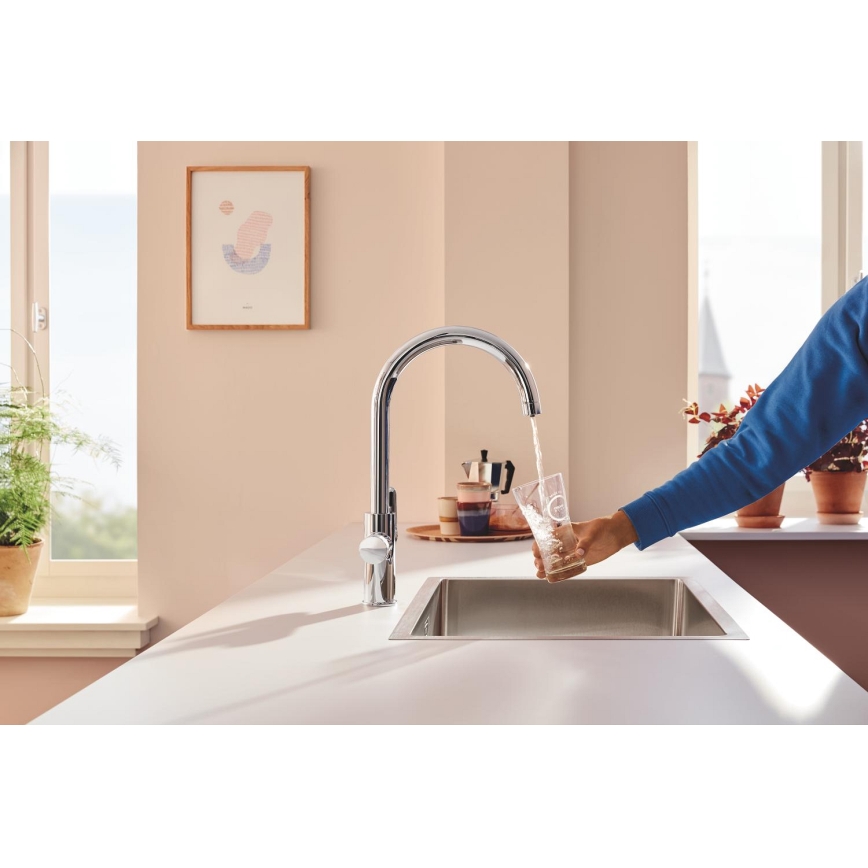 GROHE 30593000 - Torneira de cozinha BLUE PURE, bica em C, acabamento cromado brilhante