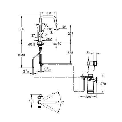 GROHE 30594000 - Torneira de cozinha BLUE PURE Start com função de filtração Ultrasafe, cromado
