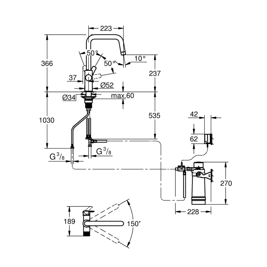 GROHE 30594000 - Torneira de cozinha BLUE PURE Start com função de filtração Ultrasafe, cromado