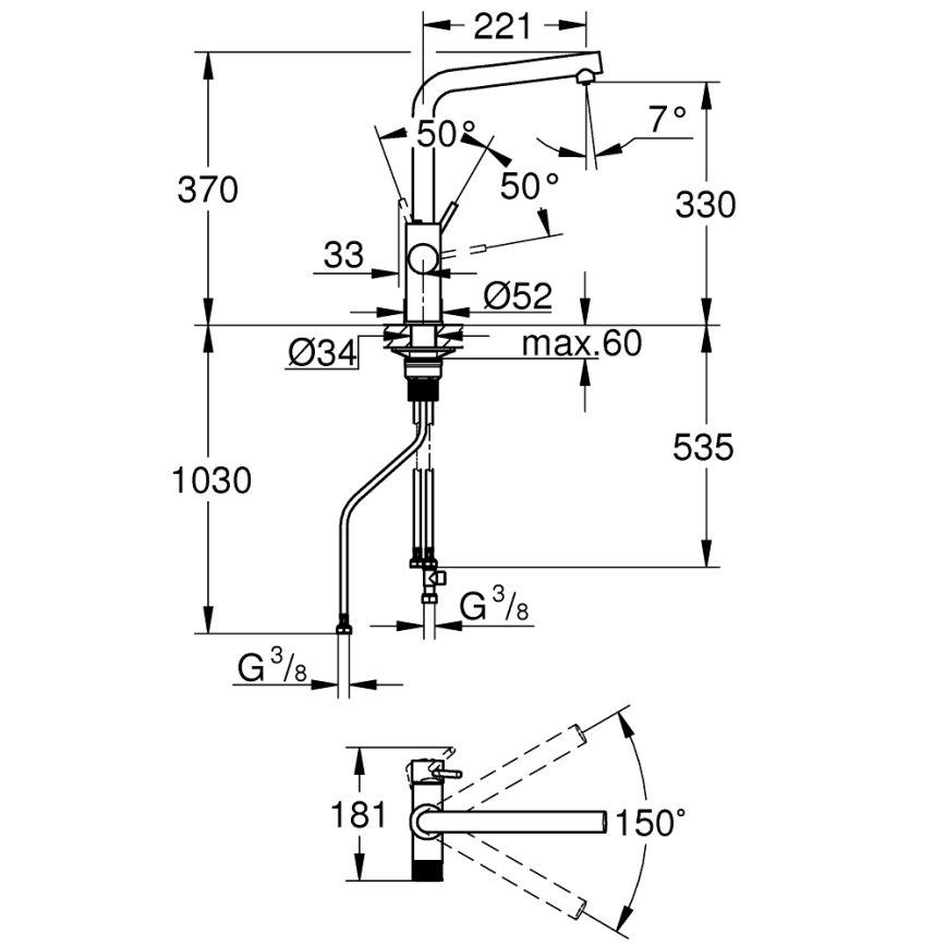 GROHE 30600000 - Misturador de cozinha BLUE PURE, bica em L, cromo brilhante
