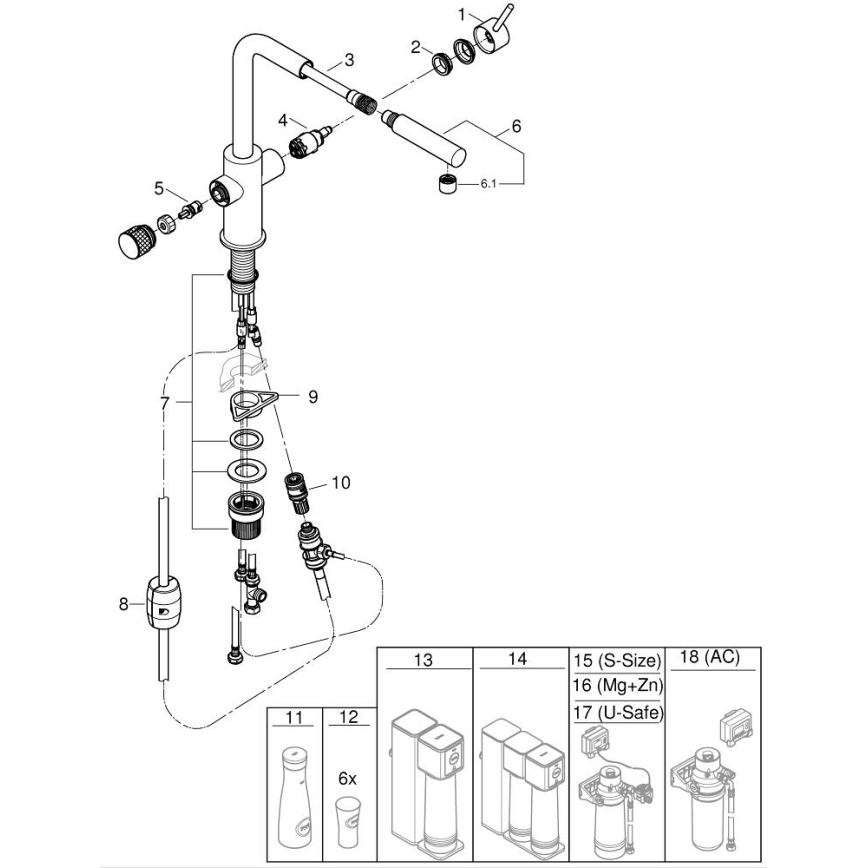 GROHE 30601000 - Misturadora de cozinha BLUE PURE A com bica extensível, acabamento cromado brilhante