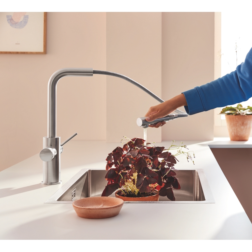 GROHE 30601DC0 - Misturadora de cozinha BLUE PURE com bica extraível, aço inoxidável
