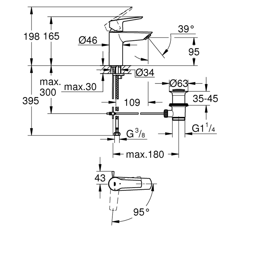 GROHE 31137002 - Misturador para lavatório QUICKFIX START tamanho S cromado brilhante