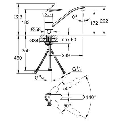 GROHE 31161000 - Misturador de cozinha EUROSMART COSMOPOLITAN 140° cromo brilhante