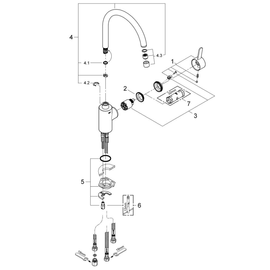 GROHE 31180000 - Misturador de cozinha EUROSMART COSMOPOLITAN, acabamento cromo brilhante