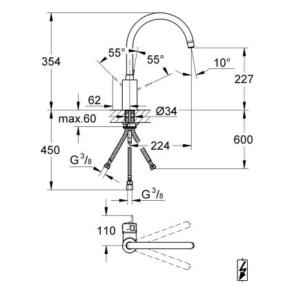 GROHE 31180000 - Misturador de cozinha EUROSMART COSMOPOLITAN, cromo brilhante