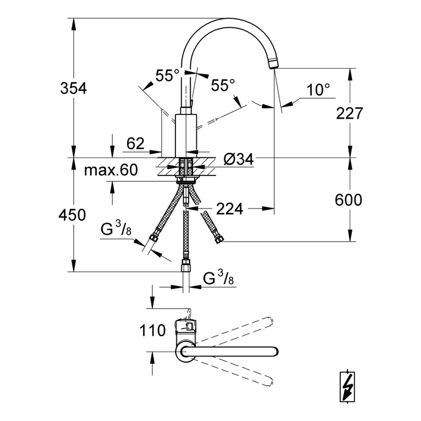GROHE 31180000 - Misturador de cozinha EUROSMART COSMOPOLITAN, cromo brilhante