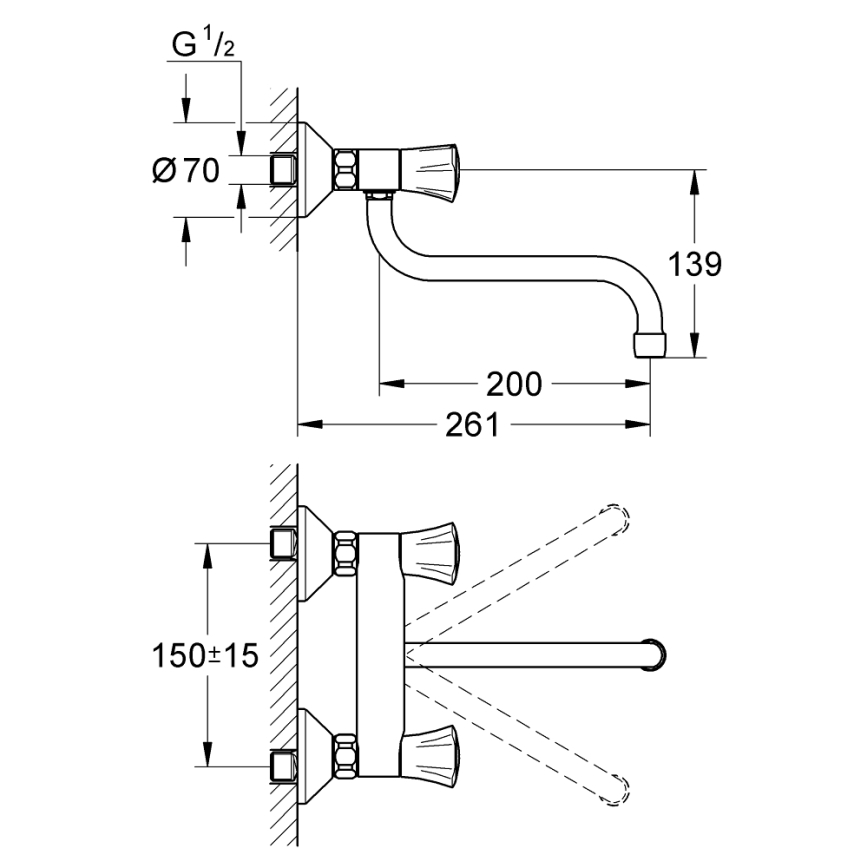 GROHE 31187001 - Misturador mural para cozinha COSTA L 200 mm cromo brilhante