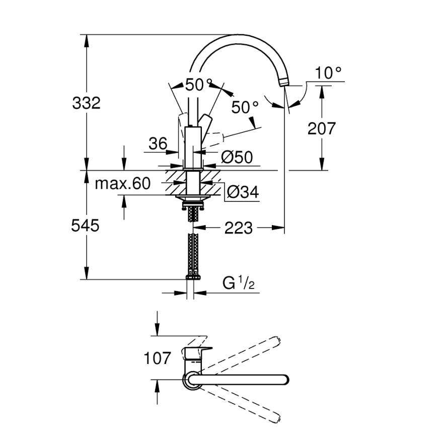 GROHE 31233001 - Misturadora de cozinha START, cromo brilhante