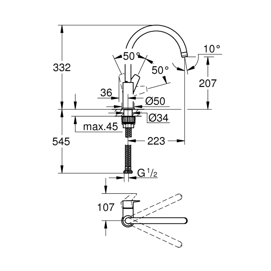 GROHE 31233001 - Misturadora de cozinha START, cromo brilhante