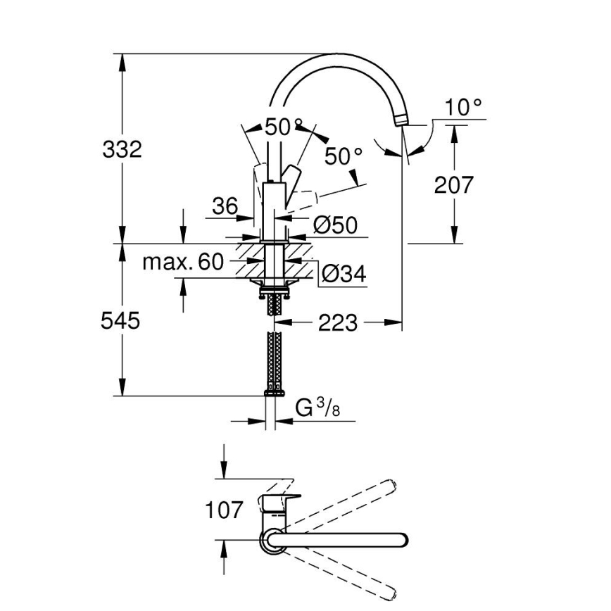 GROHE 31367001 - Misturadora de cozinha BAUEDGE 332 mm cromo brilhante
