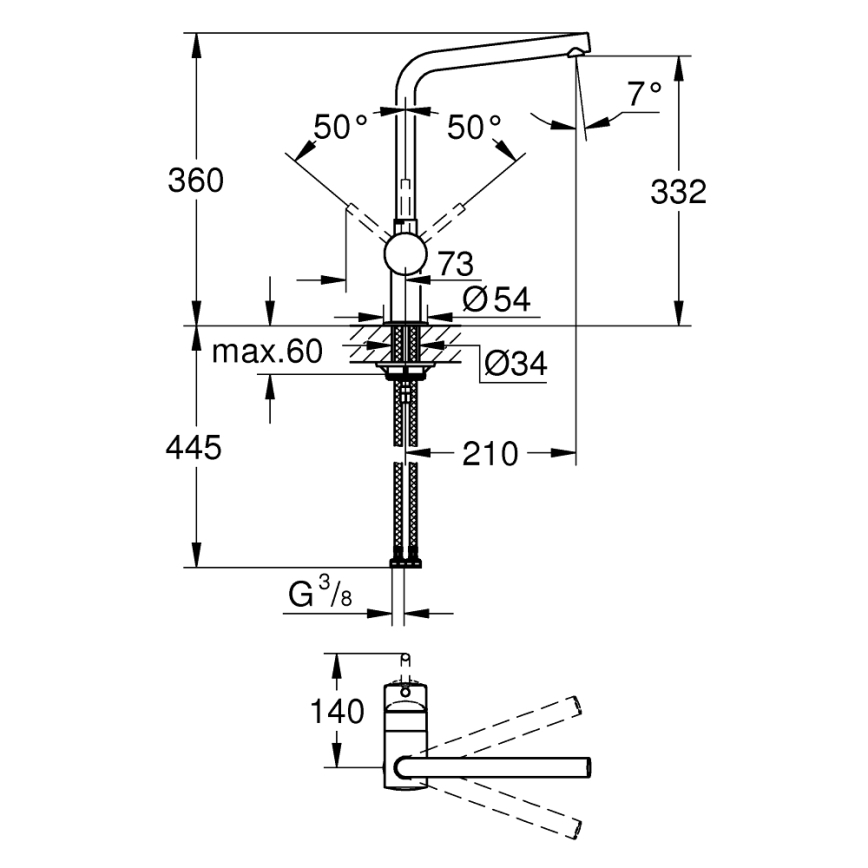 GROHE 31375000 - Misturadora de cozinha A 360 mm, cromo brilhante