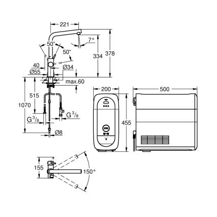 GROHE 31454001 - Misturadora de cozinha BLUE HOME com bica em L, acabamento cromado brilhante