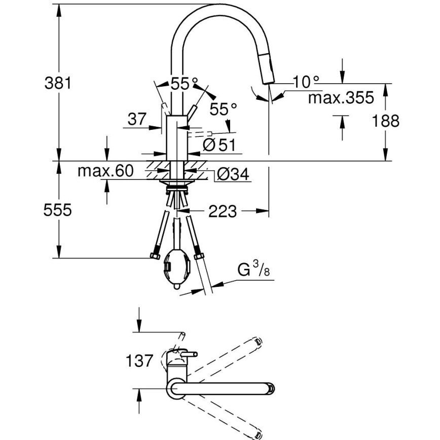 GROHE 31483DC2 - Misturadora de cozinha CONCETTO em aço inoxidável
