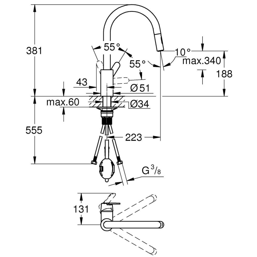 GROHE 31484001 - Torneira de cozinha GET, cromado brilhante