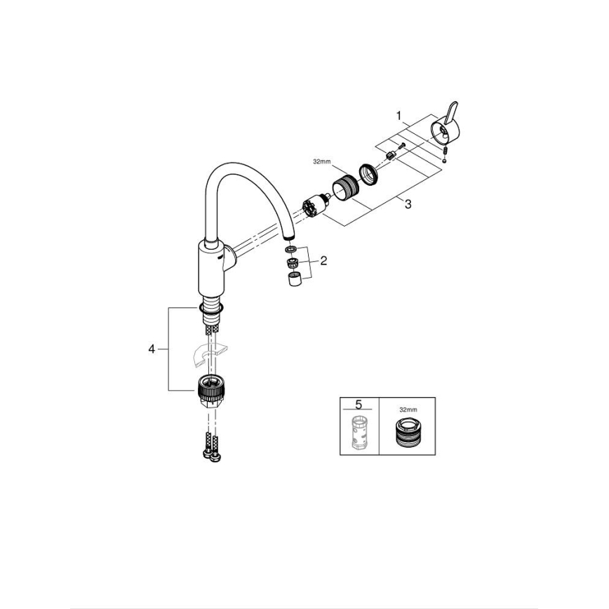 GROHE 31494001 - Torneira de cozinha GET, acabamento cromado brilhante