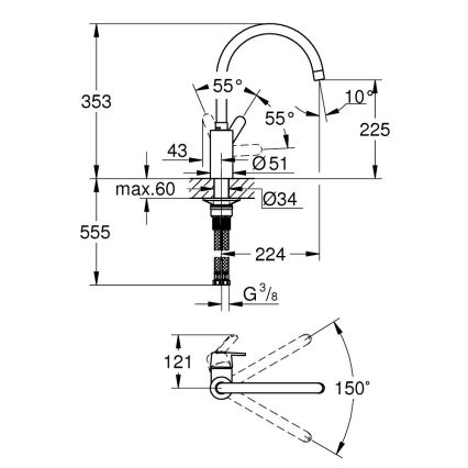 GROHE 31494001 - Torneira de cozinha GET, acabamento cromado brilhante