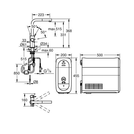 GROHE 31539000 - Torneira de cozinha BLUE HOME, bica em L, acabamento cromado brilhante