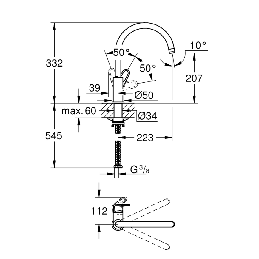 GROHE 31555001 - Misturador de cozinha START FLOW 332 mm, cromado brilhante