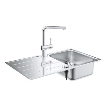GROHE 31573SD1 - Conjunto de cuba de cozinha K500 com escorredor e torneira A, 86×50 cm, aço inoxidável