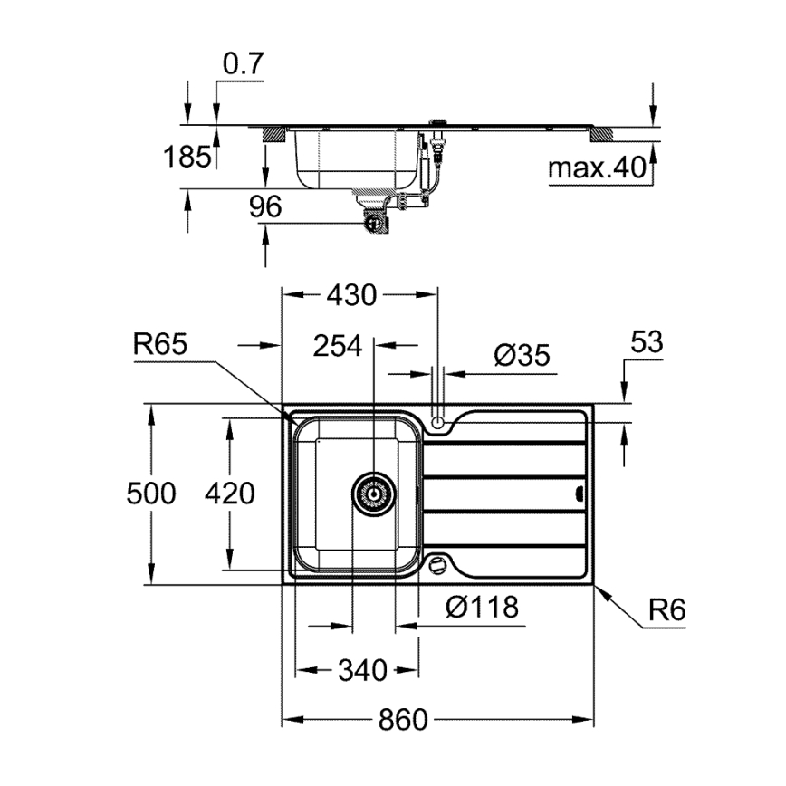 GROHE 31573SD1 - Conjunto de cuba de cozinha K500 com escorredor e torneira A, 86×50 cm, aço inoxidável