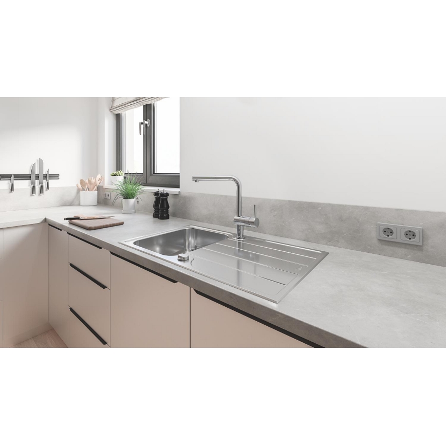 GROHE 31573SD1 - Conjunto de cuba de cozinha K500 com escorredor e torneira A, 86×50 cm, aço inoxidável