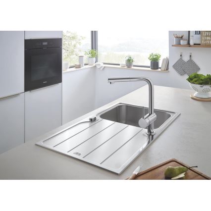 GROHE 31573SD1 - Conjunto de cuba de cozinha K500 com escorredor e torneira A, 86×50 cm, aço inoxidável