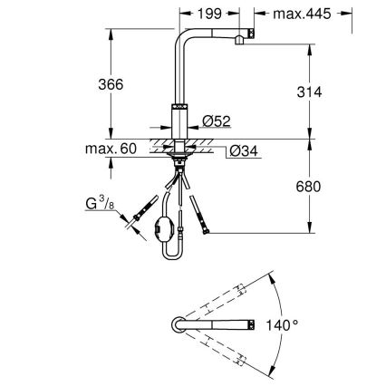 GROHE 31613000 - Torneira de cozinha A SmartControl 314 mm cromo brilhante