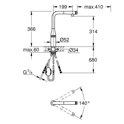 GROHE 31615000 - Misturadora de cozinha ESSENCE SmartControl 366 mm, cromado brilhante