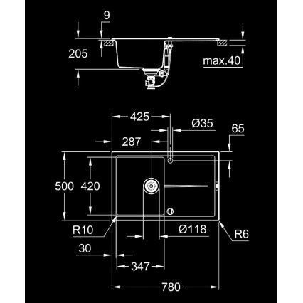 GROHE 31639AP0 - Cuba de cozinha em compósito K400 780 × 500 mm preta