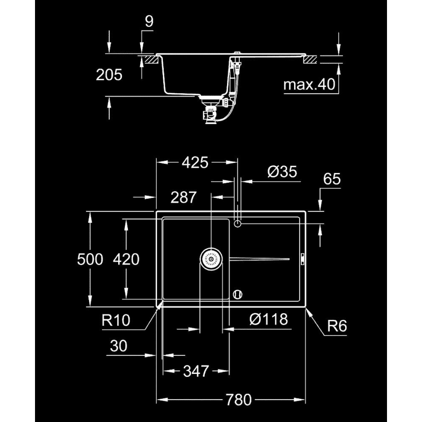 GROHE 31639AP0 - Cuba K400 780 × 500 mm pedra/preta
