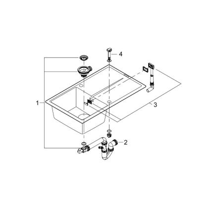 GROHE 31640AP0 - Cuba de cozinha em compósito K400 860 × 500 mm granito/preto