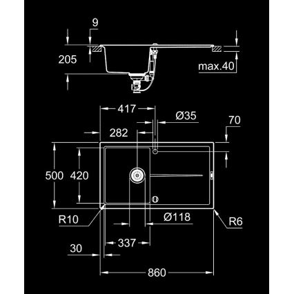 GROHE 31640AP0 - Cuba de cozinha em compósito K400 860 × 500 mm, preta