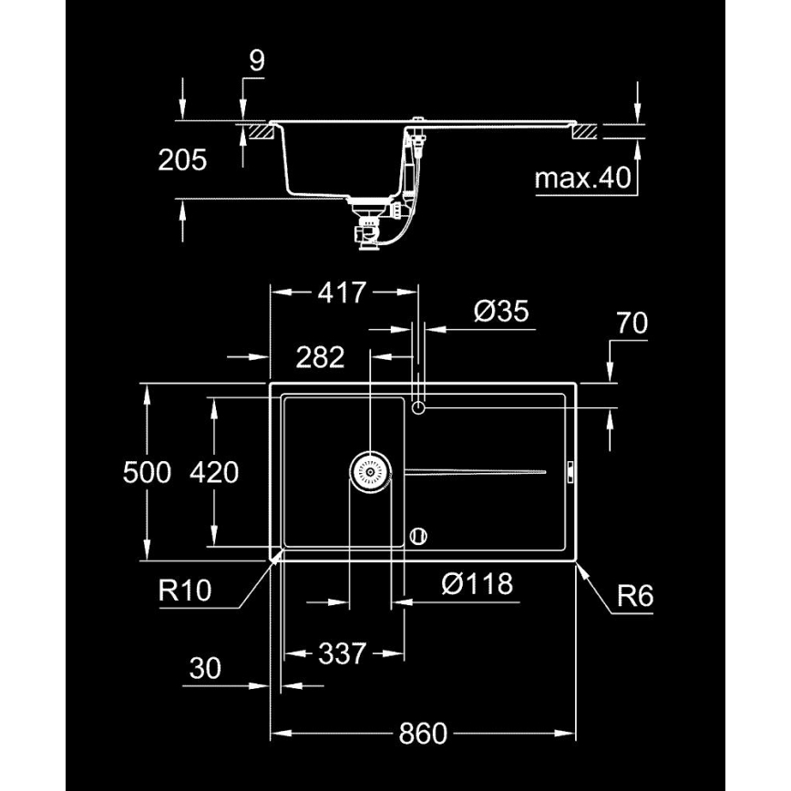 GROHE 31640AP0 - Cuba de cozinha em compósito K400 860 × 500 mm, preta