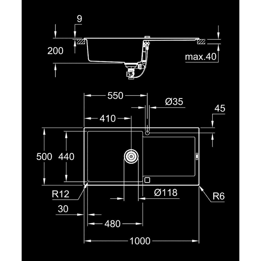 GROHE 31645AP0 - Cuba de cozinha K500 1000 × 500 mm pedra/preta