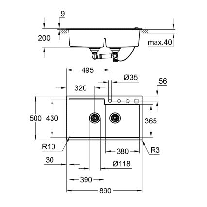GROHE 31649AP0 - Cuba em compósito K500 860 × 500 mm preta