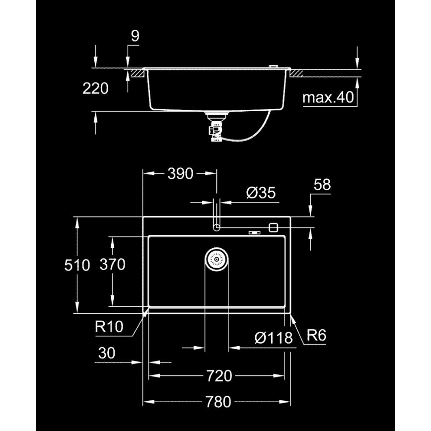 GROHE 31652AP0 - Cuba de compósito K700 780 × 510 mm granito/preta