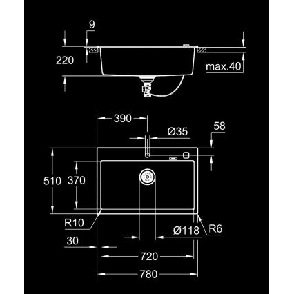 GROHE 31652AP0 - Cuba em compósito K700 780 × 510 mm preta
