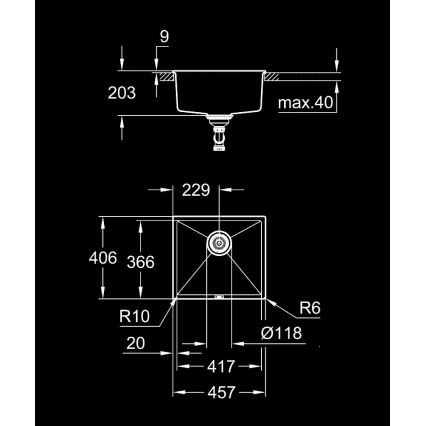 GROHE 31653AP0 - Cuba K700U 457 × 406 mm, pedra/preta