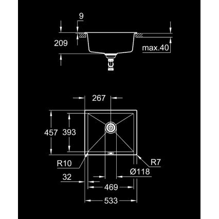 GROHE 31654AP0 - Cuba em compósito K700U 533 × 457 mm preta