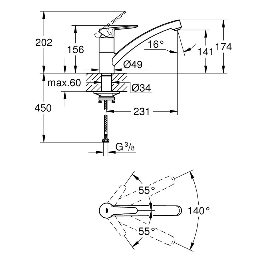 GROHE 31680000 - Torneira de cozinha BAUECO, acabamento cromado brilhante