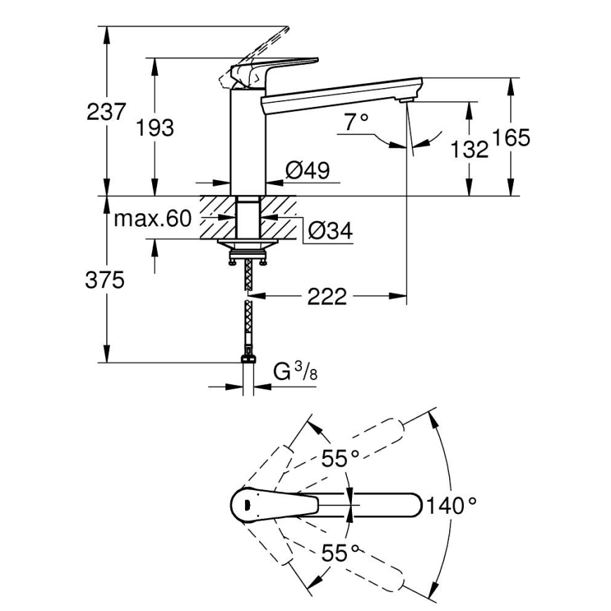 GROHE 31693000 - Torneira de cozinha BAUEDGE 193 mm cromado brilhante