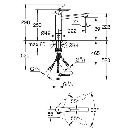 GROHE 31696000 - Misturador de cozinha BAUEDGE, acabamento cromado brilhante