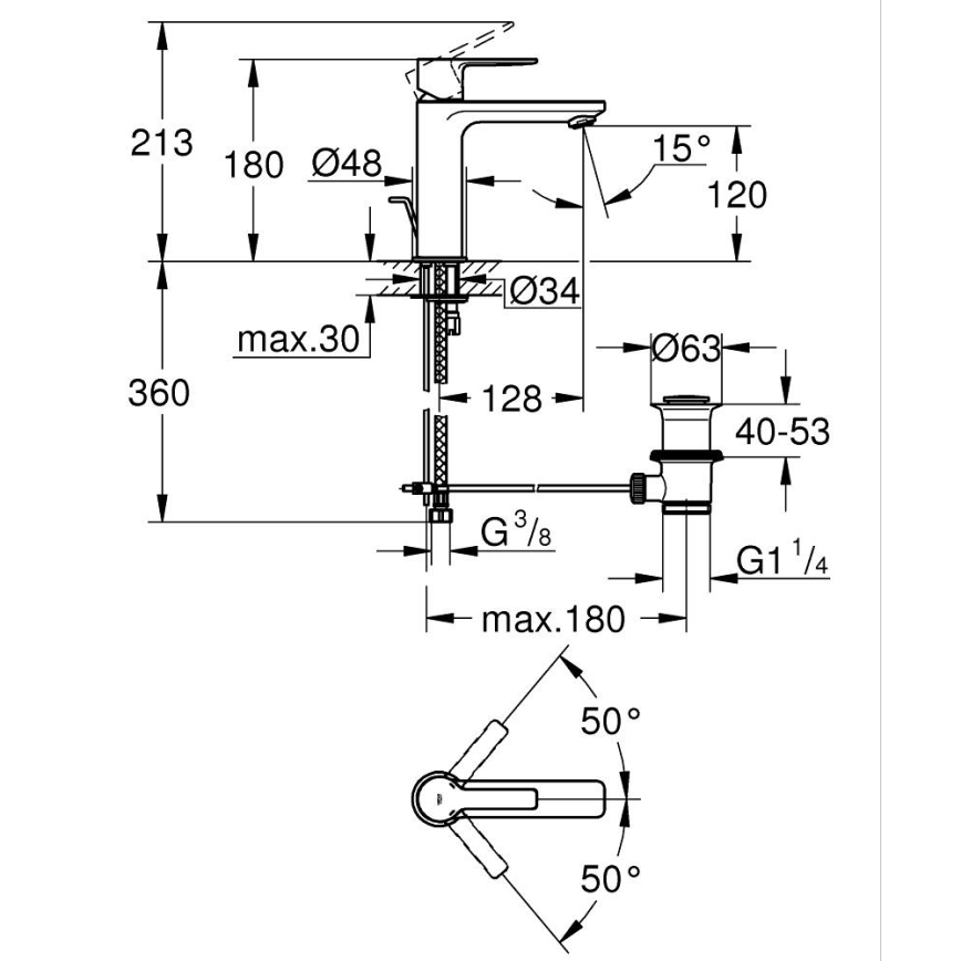 GROHE 32114001 - Misturador para lavatório LINEARE DN 15 cromado brilhante