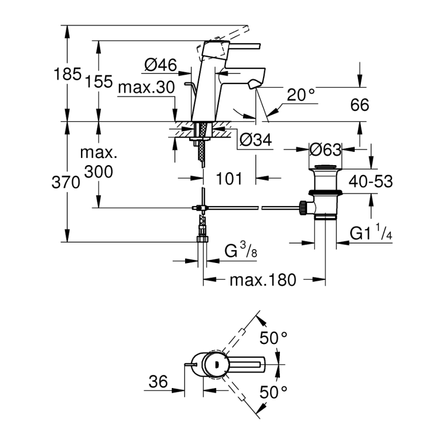 GROHE 32204001 - Misturadora para lavatório CONCETTO DN 15, acabamento cromado brilhante