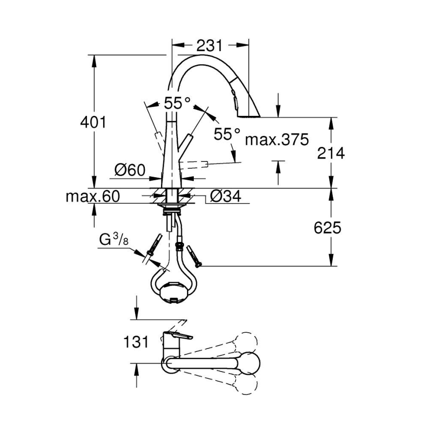 GROHE 32294002 - Misturadora de cozinha ZEDRA 401 mm, cromado polido