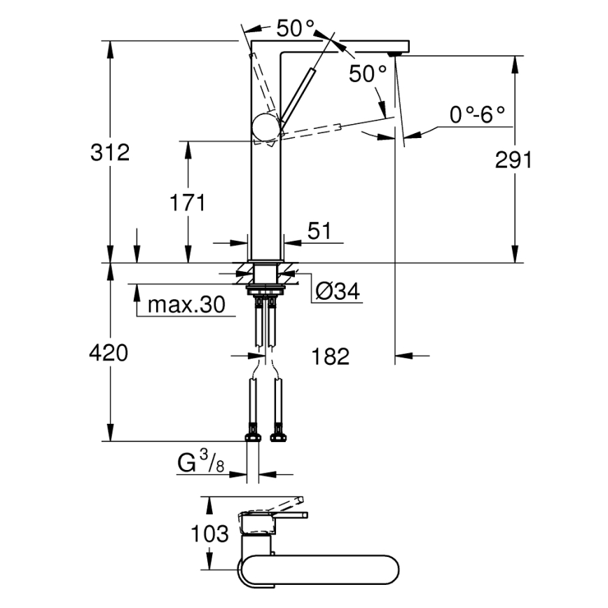 GROHE 32618003 - Misturadora de lavatório PLUS XL, acabamento cromado brilhante