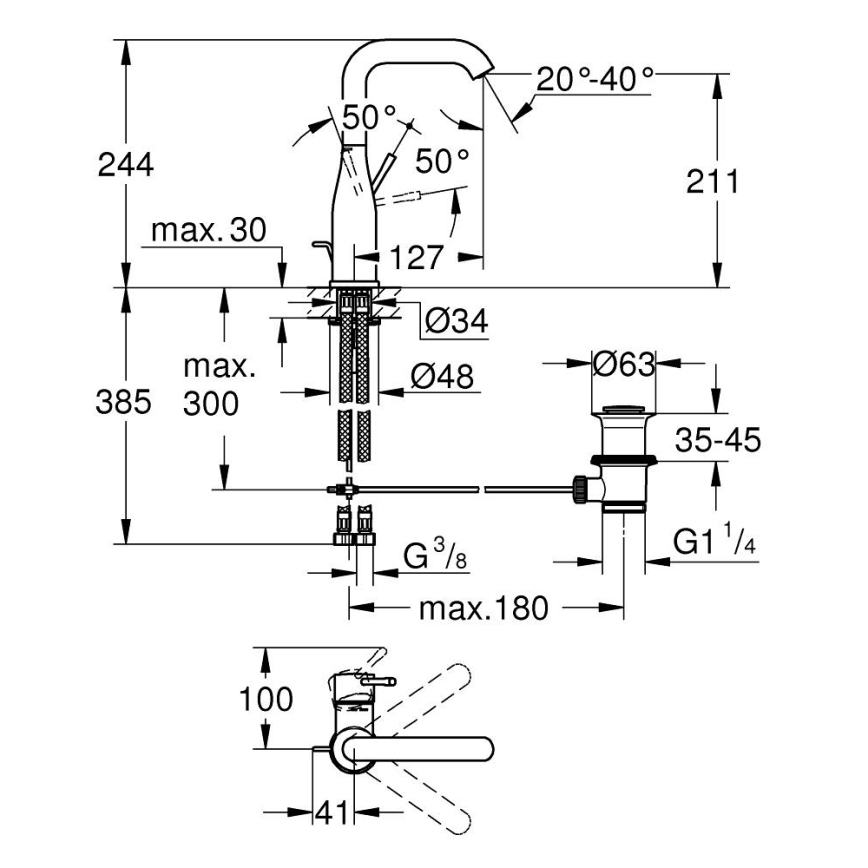 GROHE 32628AL1 - Misturador para lavatório ESSENCE tamanho L grafite
